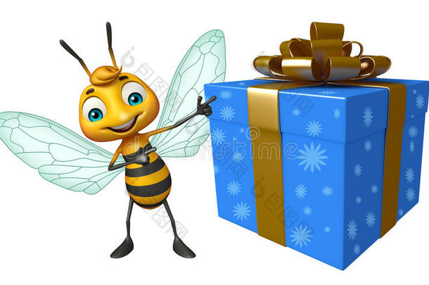 可爱的蜜蜂卡通人物带礼品盒