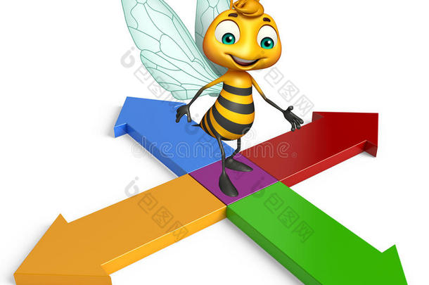 可爱的蜜蜂卡通人物带箭头