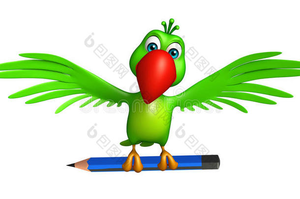 可爱的鹦鹉卡通人物用铅笔