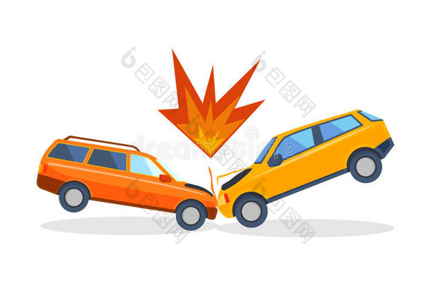 事故道路上的街道损坏<strong>汽车</strong>后<strong>碰撞汽车碰撞</strong>矢量。