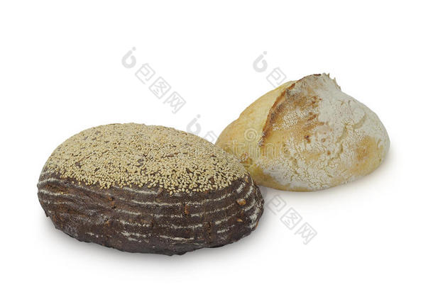 <strong>荞麦</strong>面包和面包在白色背景上分离