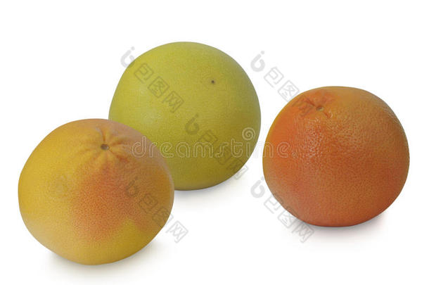 白色背景上的<strong>柚子</strong>、橘子和<strong>柚子</strong>