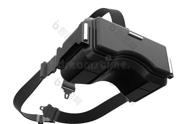 黑色VR耳机在白色背景上的三维<strong>渲染</strong>图像
