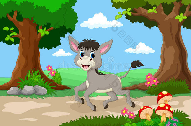 有趣的驴子有一个美丽的花园的背景