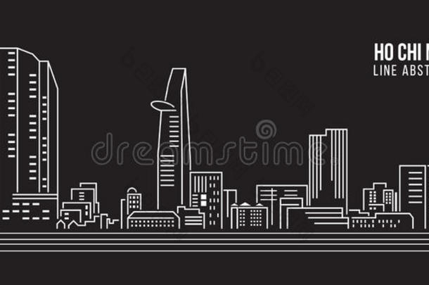 城市景观建筑线艺术矢量插图设计-胡志明市
