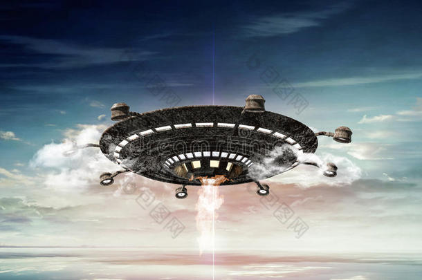 三维插图的一个快速<strong>UFO</strong>在天空