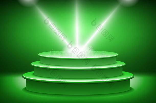 绿色照明舞台讲台为颁奖典礼矢量插图