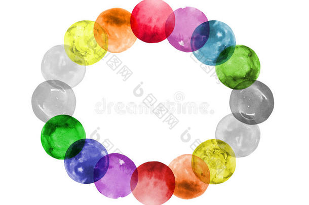 抽象重叠圈，彩虹水彩圈，装饰椭圆形框架