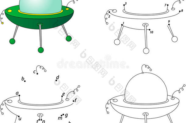 卡通<strong>UFO</strong>。 为孩子们着色书和点对点游戏