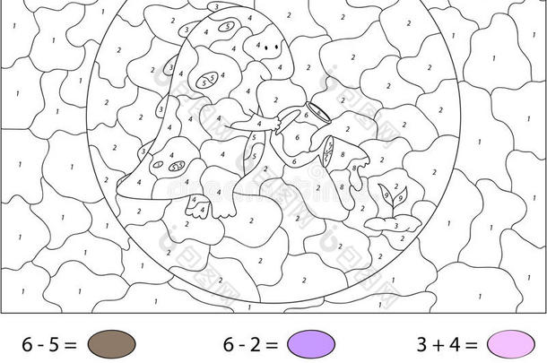 有趣的<strong>卡通</strong>龙<strong>浇水</strong>植物。 颜色按数字教育