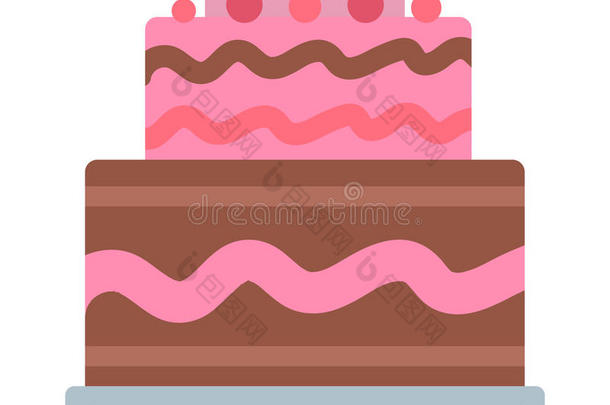 巧克力奶油生日蛋糕顶部馅饼与白色切片和奶油花装饰矢量。