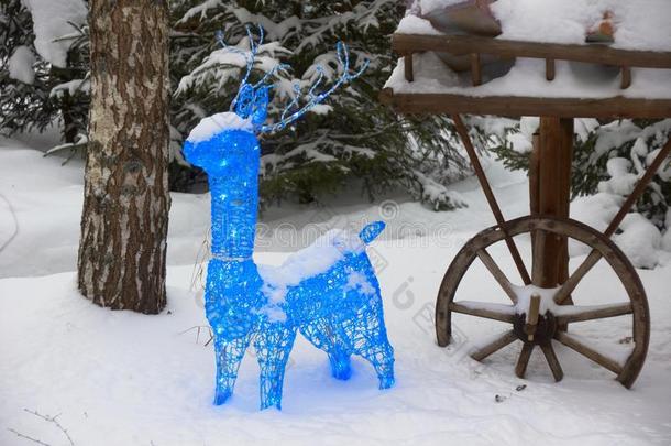 冬天周围装饰发光的鹿