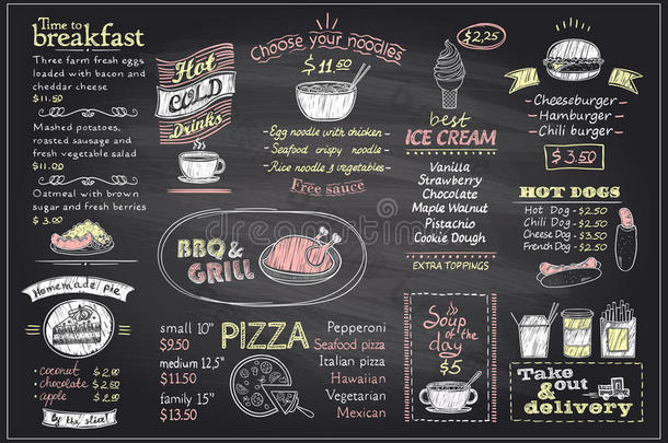 粉笔菜单列表黑板设计的咖啡馆或餐厅