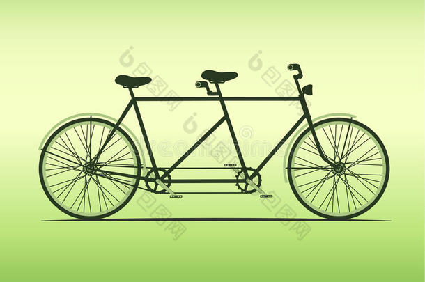 经典的串联自行车插图。 一起骑在串联上，矢量。