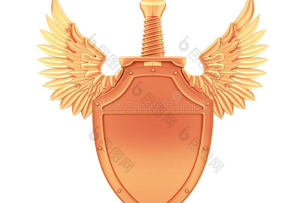 带翅膀和剑的青铜金属盾牌