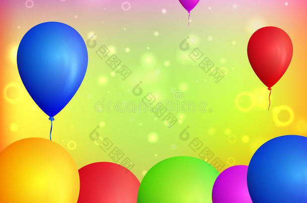 五颜六色的气球背景。 矢量气球。 多色明亮的背景。 很多飞气球。