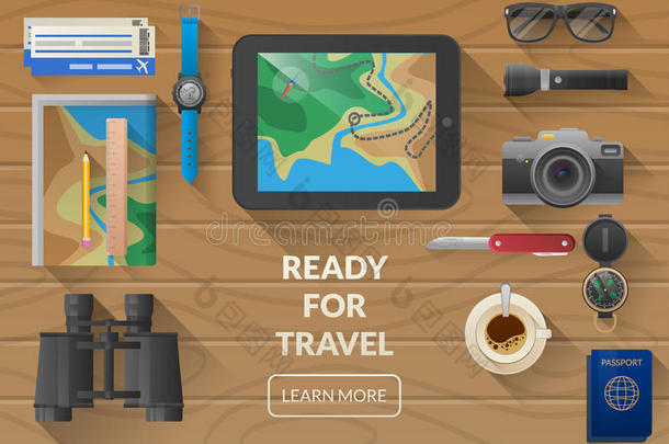 平面矢量网页横幅主题为旅行，度假，冒险。