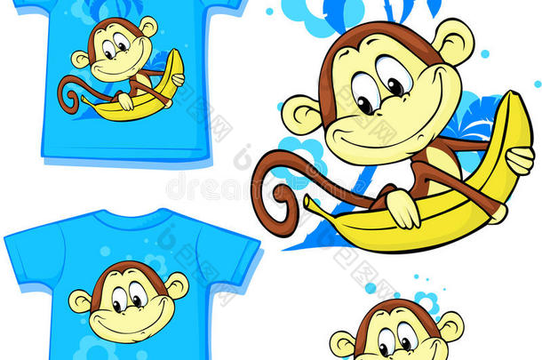可爱的<strong>猴子</strong>和<strong>香蕉</strong>印在衬衫矢量上