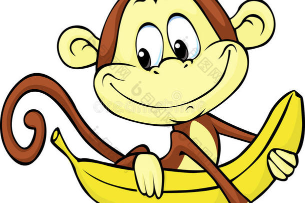 可爱的<strong>猴子</strong>拿着<strong>香蕉</strong>矢量