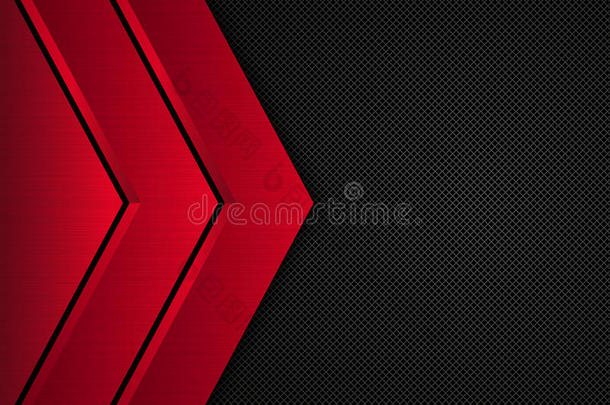 黑色和红色金属背景。 矢量金属横幅。 抽象技术背景
