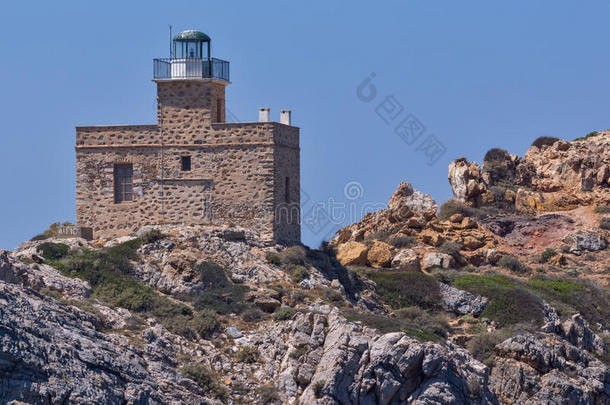 希腊iOS岛港口灯塔的惊人景观
