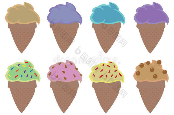 卡通冰淇淋圆锥矢量插图