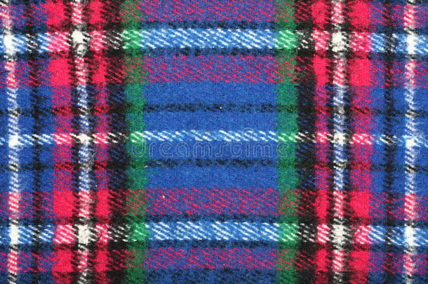 蓝红白绿格子格子格子格子羊毛毯的细节与条纹。