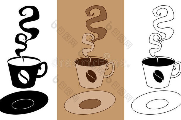 美味可口的咖啡在杯子与碟平图标设置矢量插图eps10