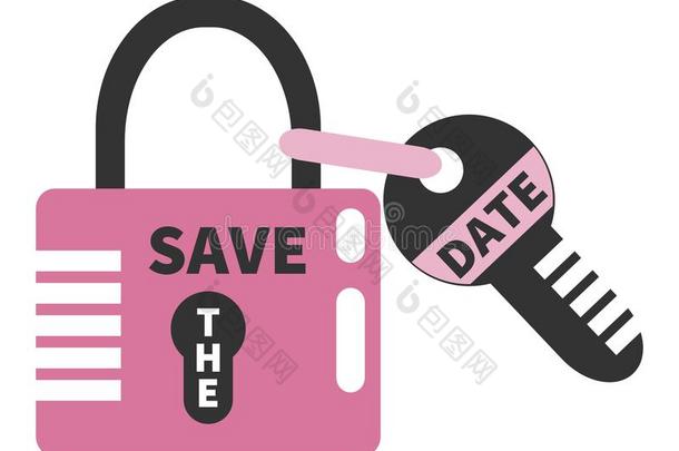 关闭粉红色挂锁和关键词保存日期。 设计元素