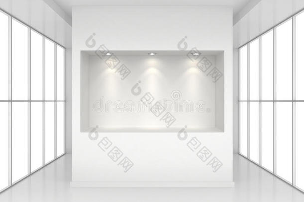 展览展示与光源在空白室内大窗户