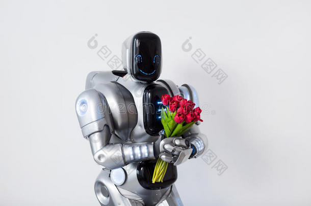 内容机器人拿着一束花