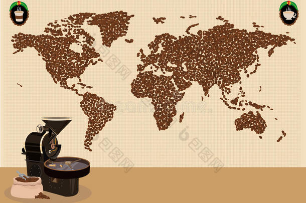 咖啡爱好者信息或使用世界<strong>各地</strong>的地图概念。 可编辑剪贴画。
