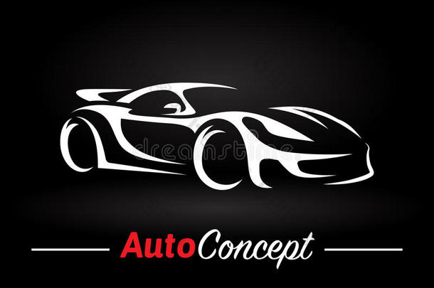 黑色背景下超级跑车汽车轮廓的概念设计。