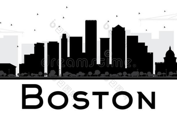 波士顿<strong>城市</strong>天际线<strong>黑白剪影</strong>。