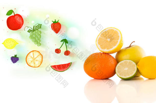 五彩缤纷的水果和手绘的<strong>图文</strong>并茂的水果