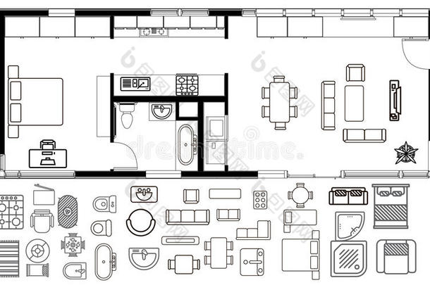 建筑计划与家具在顶部视图