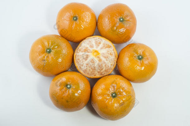 白色背景的新鲜橙色水果