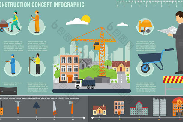 建筑信息图表设置工程师和工人设备工具。