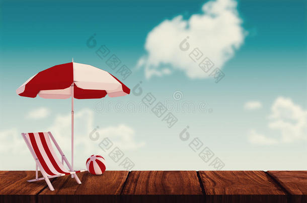 太阳躺椅和遮阳伞图像的复合图像