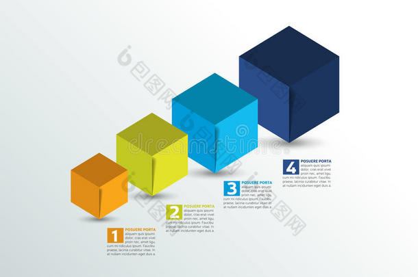 立方体信息图形选项横幅，模板，方案，图表，文本布局。 五步设计。