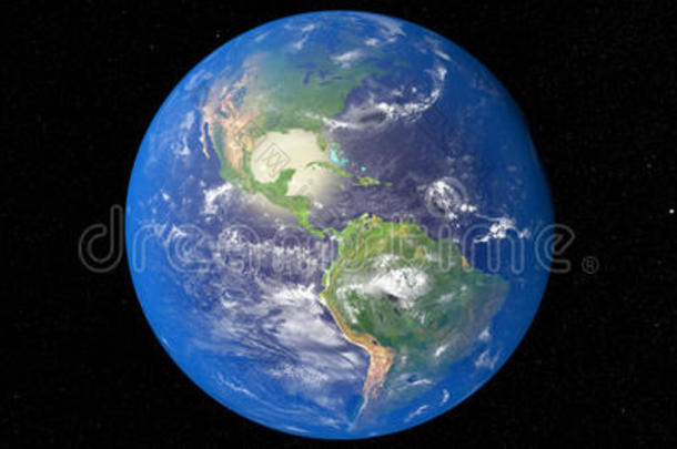 行星地球与大陆和蓝色海洋水域的三维插图