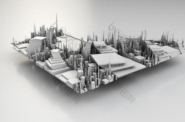 未来现代城市的三维插图