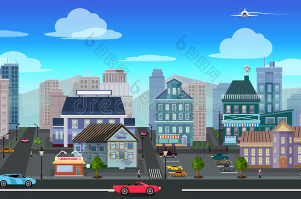 城市游戏背景2d游戏应用。 矢量设计。