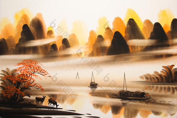 中国山水画水彩画