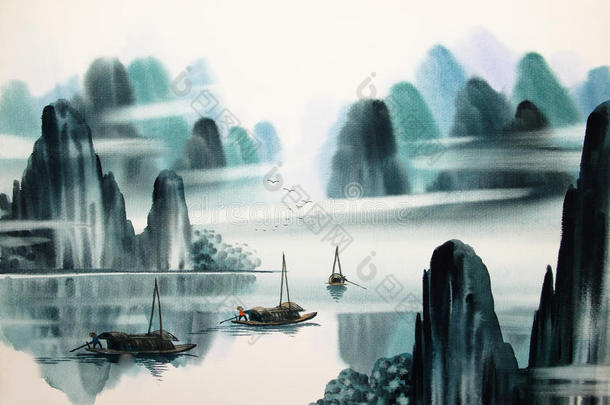 中国<strong>山水画</strong>水彩画