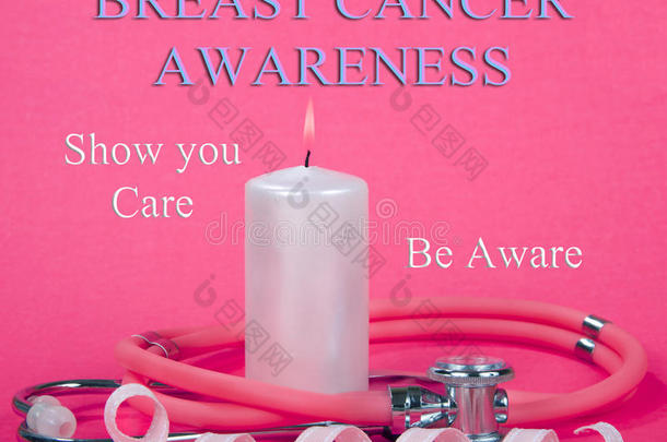 乳腺癌意识带蜡烛火焰听诊器
