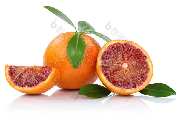 血液橙色水果橘子切片与叶子分离