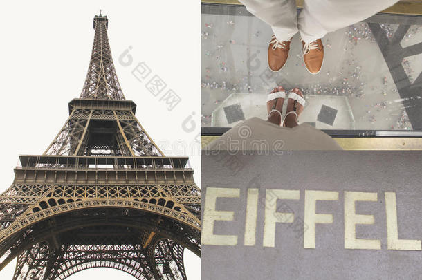 在巴黎约会。 在埃菲尔铁塔上。 爱，浪漫的心情。 嫁给我，在巴黎埃菲尔铁塔上的求婚。 古董卡。