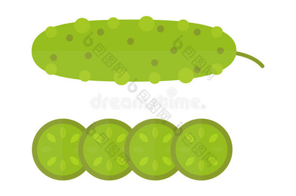 新鲜绿黄瓜切片烹饪插图现代平面矢量风格。