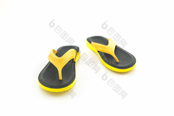 五颜六色的<strong>凉</strong>鞋，黄色和黑色<strong>拖鞋</strong>。